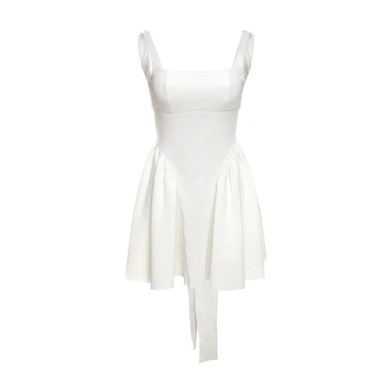 Summer New Women's Dress Sexy Open-back Strapped Bow Tie Evening Gown Dress for Women Pure White Open-back Dress  C-240710-2