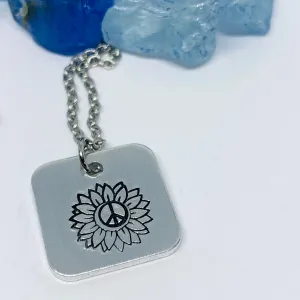 Sunflower - Hand Stamped Necklace | Hand-painted Ukrainian Sunflower Designs | Sunflower Peace | No War | Swarovski Crystal | Solidarity