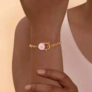 Sweet Heart Shape Butterfly 304 Stainless Steel 18K Gold Plated Bracelet