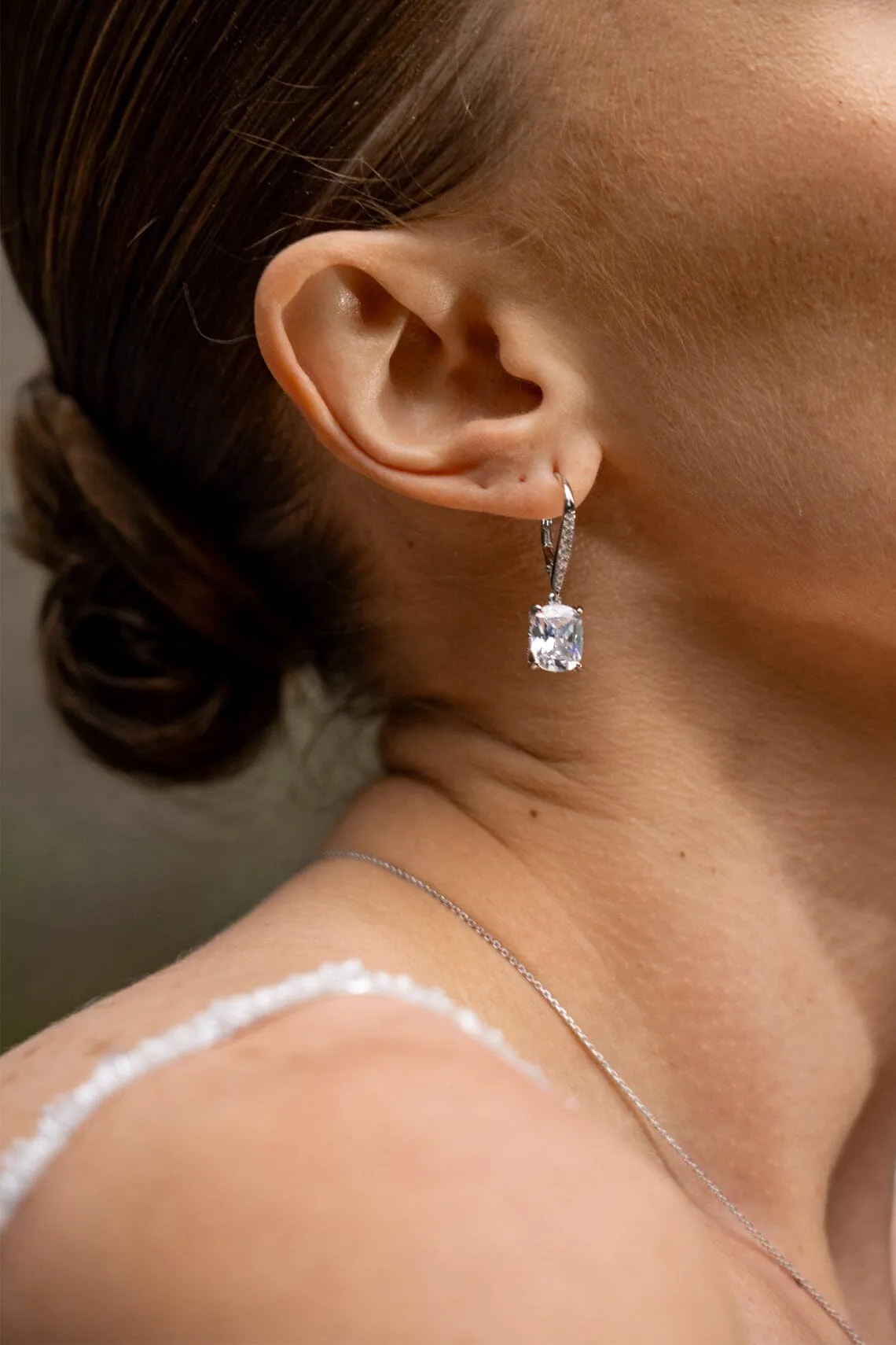 SYDNEY SOIRÉE  ELAINE CUSHION CUT DROP EARRINGS SILVER
