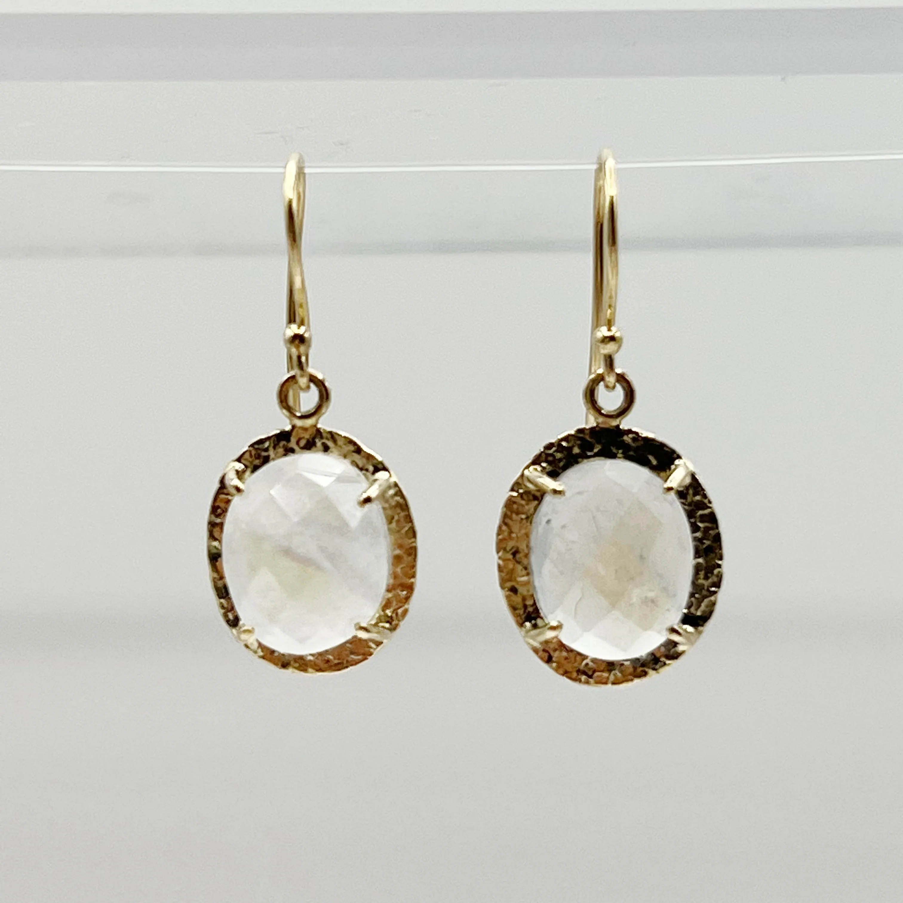 Teardrop Moonstones Encircled in Hammered Yellow Gold