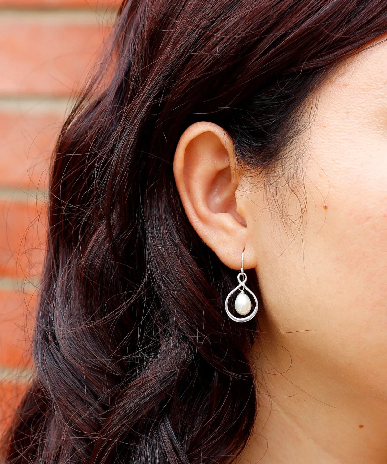Teardrop Pearl Infinity Earrings