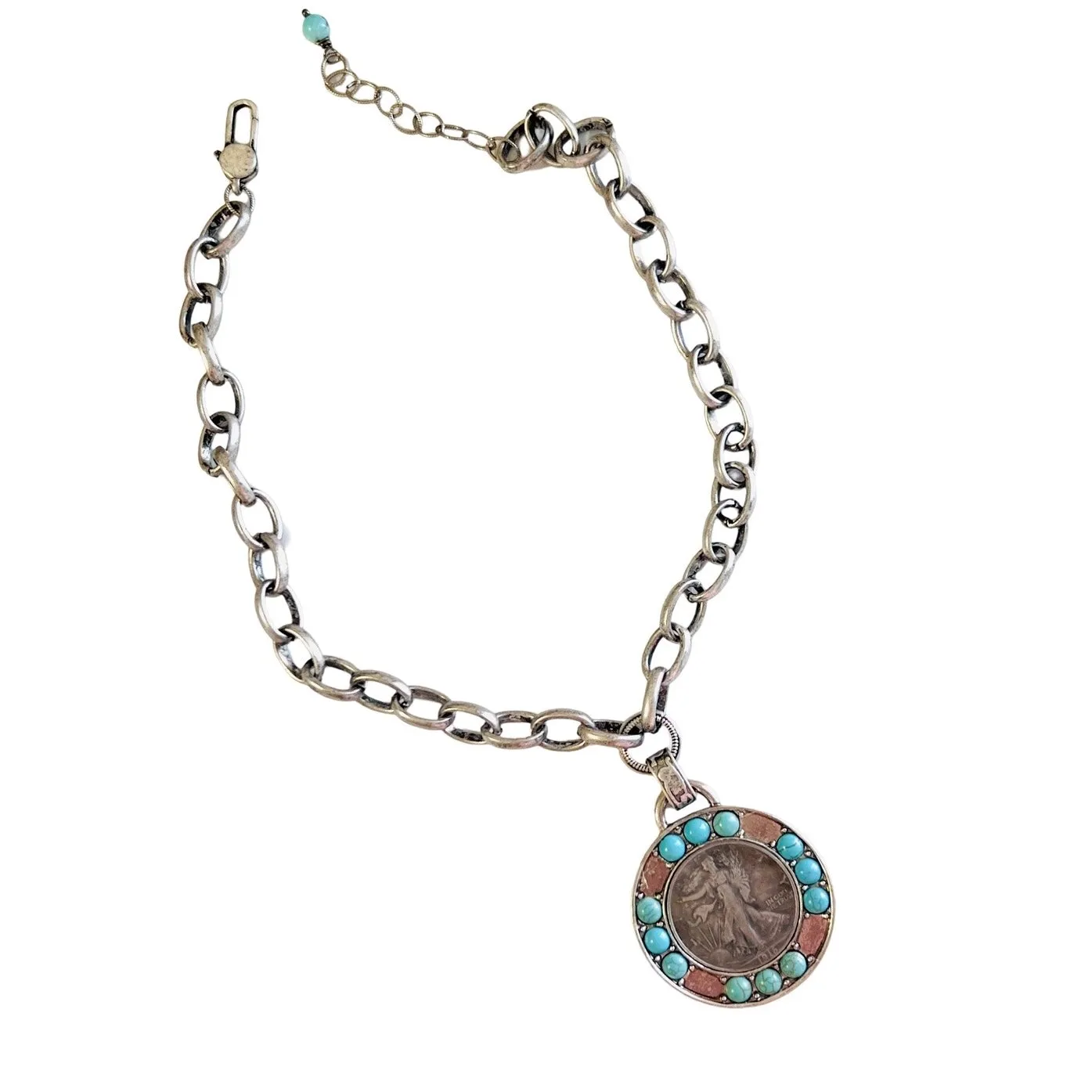 Tempest Large Turquoise and Silver Liberty Coin Pendant