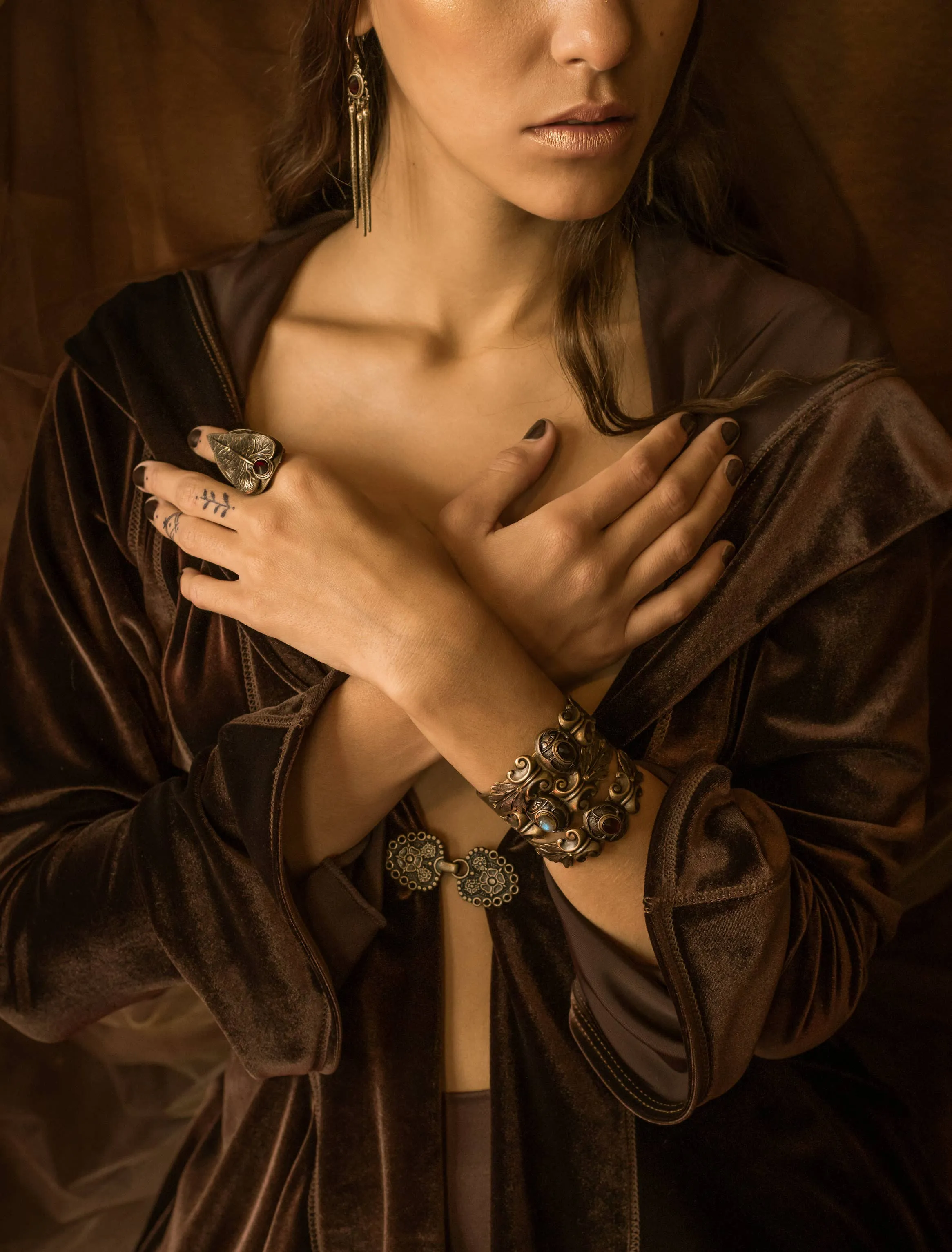 Temple Serpent Earrings: Smoky Quartz