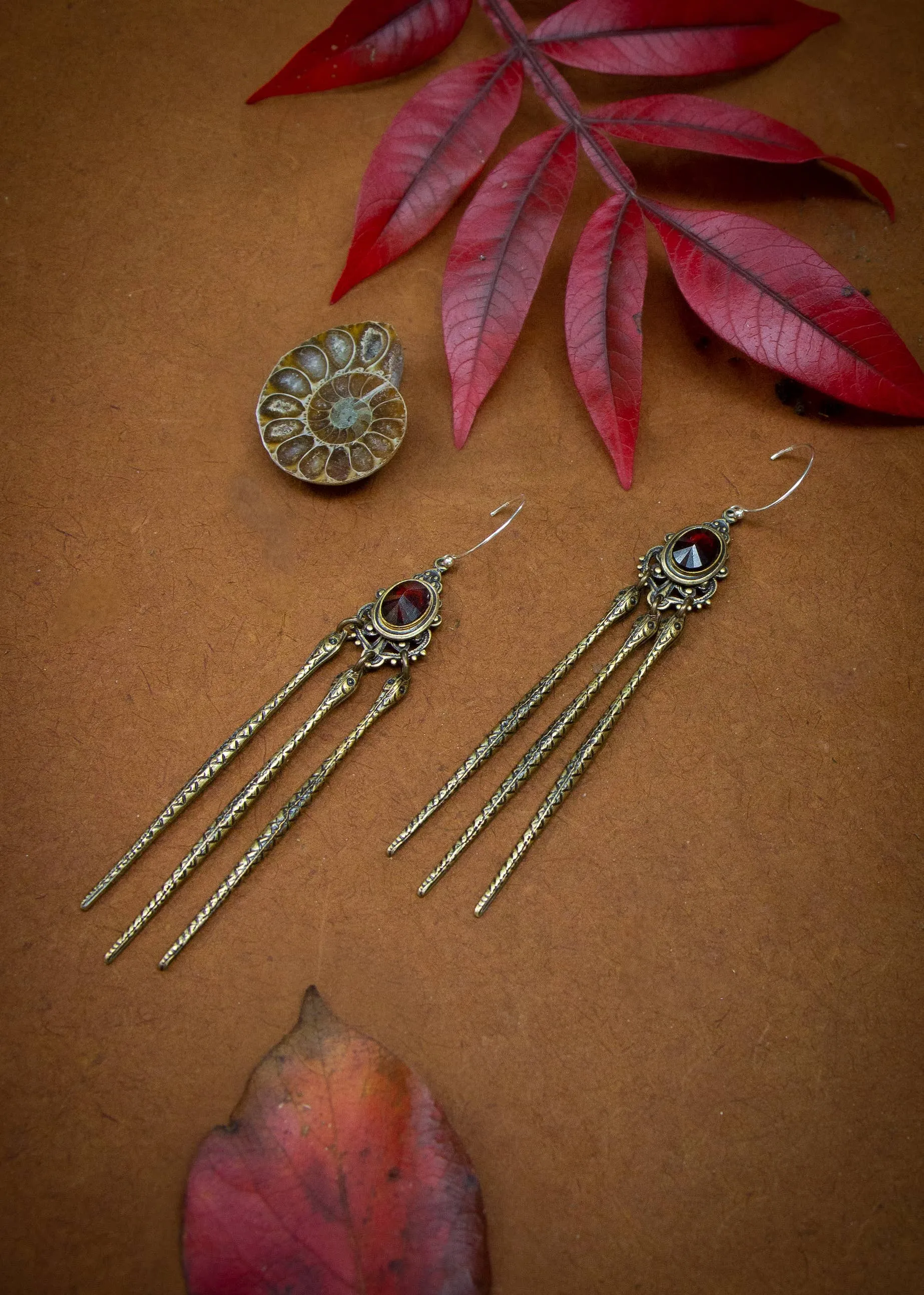 Temple Serpent Earrings: Smoky Quartz