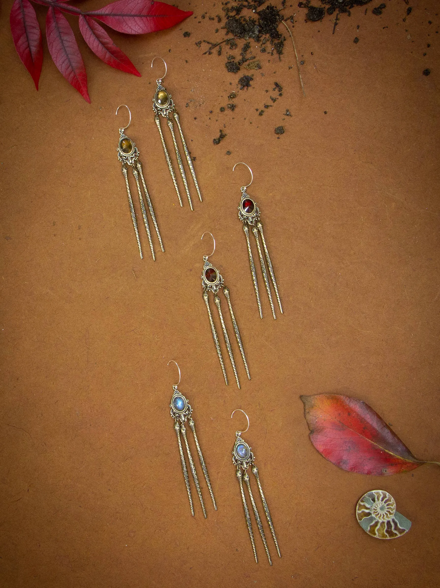 Temple Serpent Earrings: Smoky Quartz