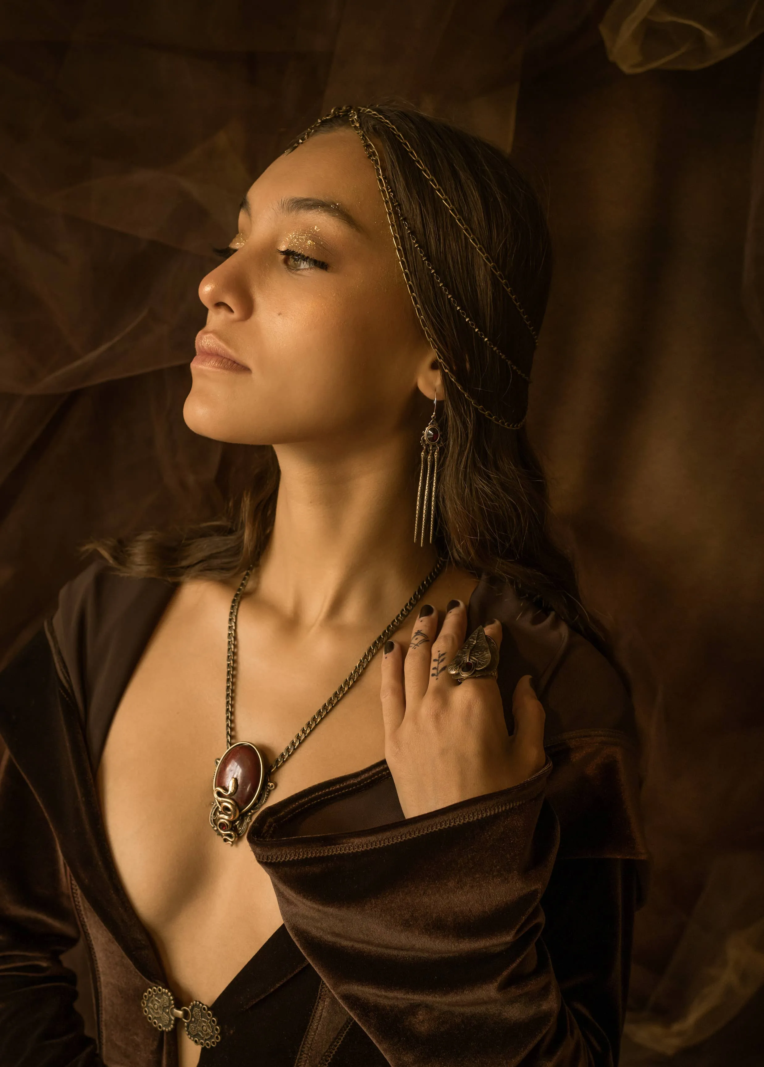 Temple Serpent Earrings: Smoky Quartz