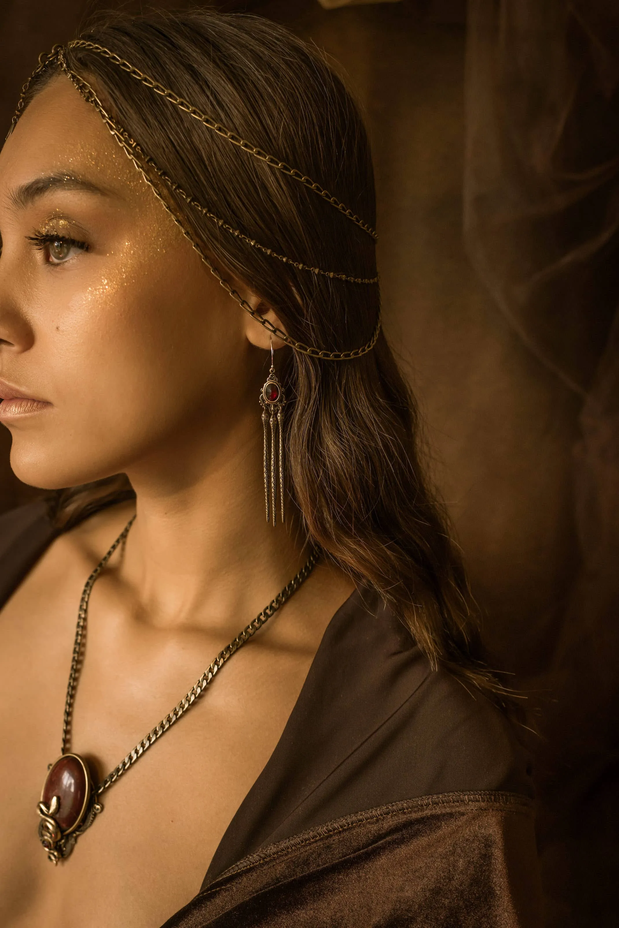 Temple Serpent Earrings: Smoky Quartz