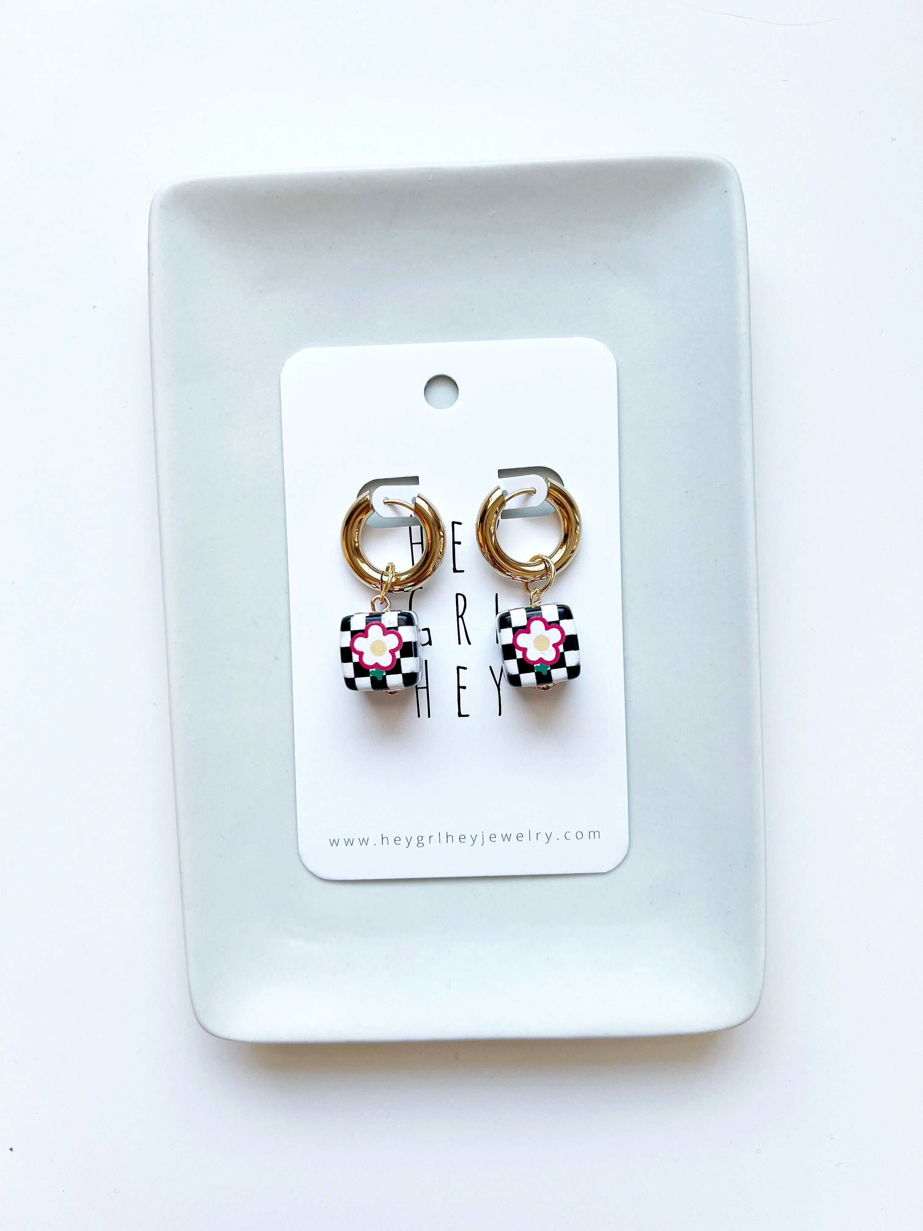 The Checkerboard Flower Hoop Earrings