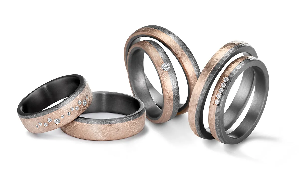 The Interstellar Light - Hammered Tantalum & 14K Rose Gold, 3mm, Wedding Band