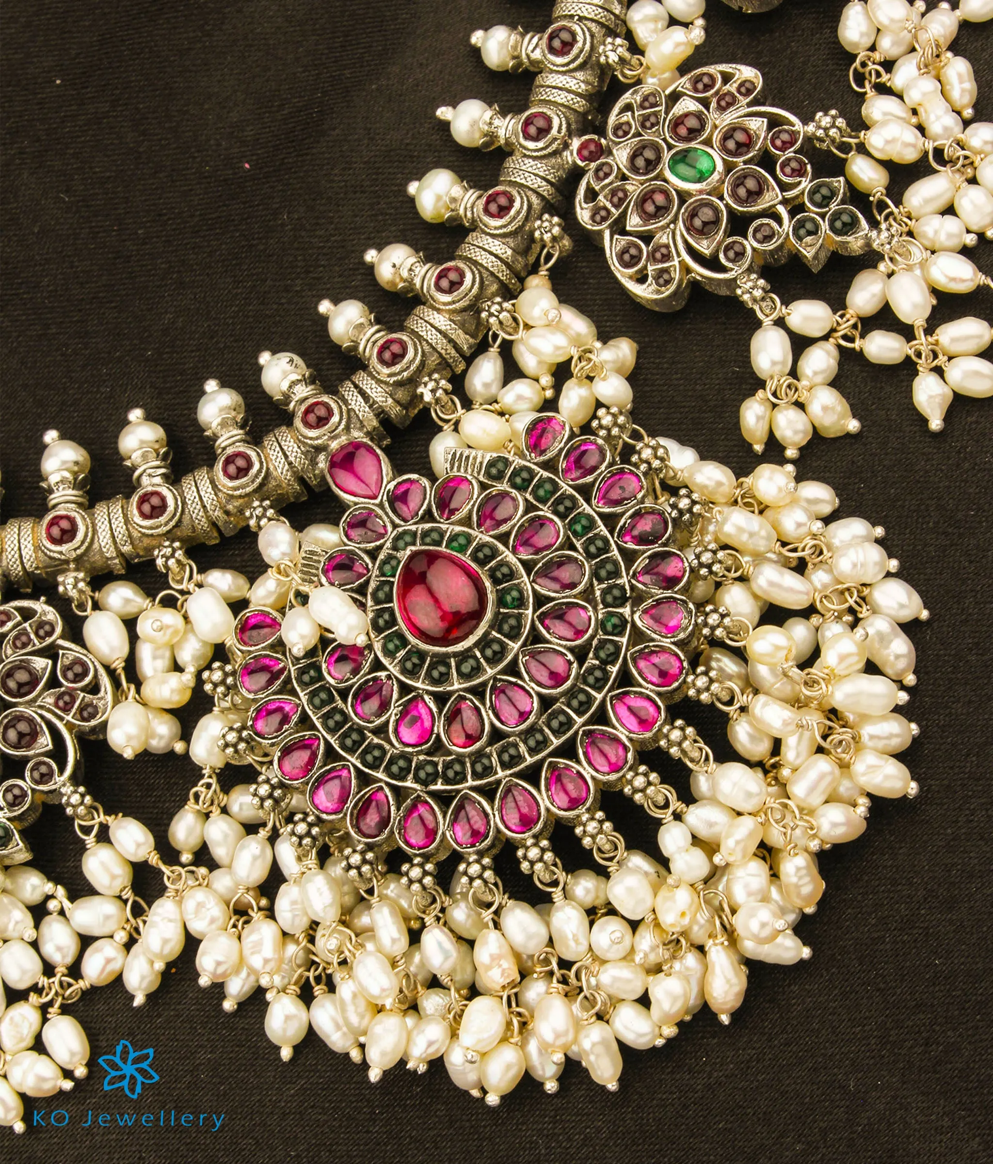 The Rakshita Silver Guttapusalu Necklace (Oxidised/Long)
