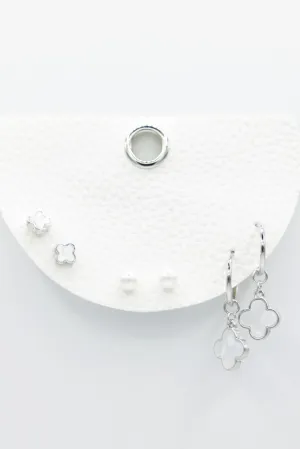 Three Pair Clover Set for Women in Silver | OED793 RHCRM