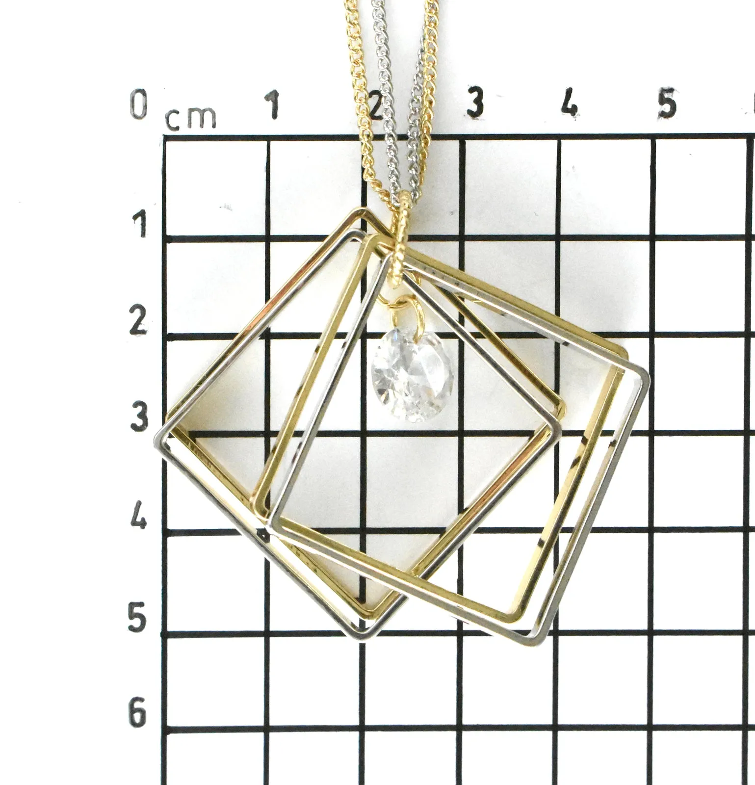 THSJ1157: Gold: Square Ringlets Pendant: Chain Necklace