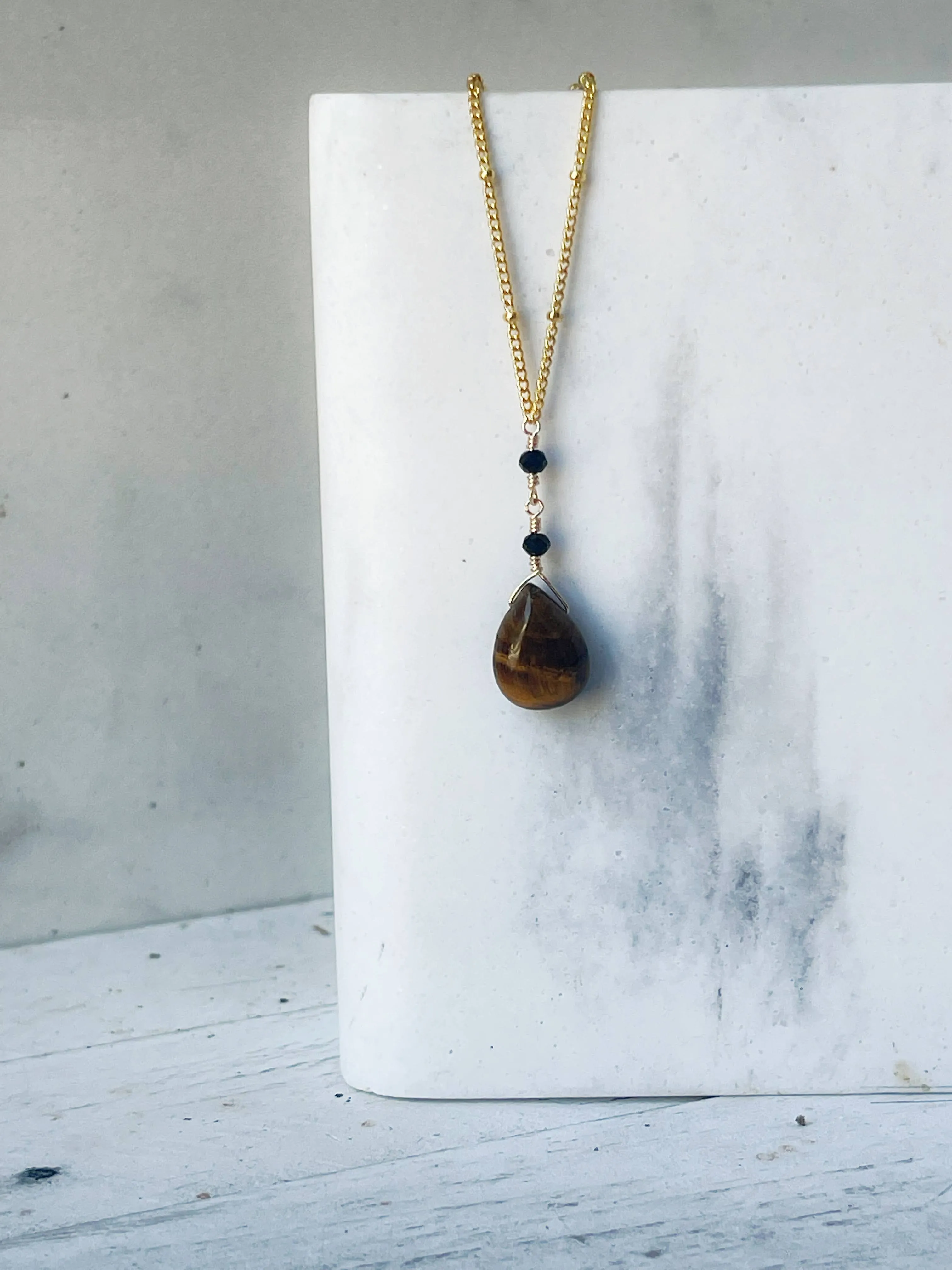 Tiger's Eye & Black Glass Necklace