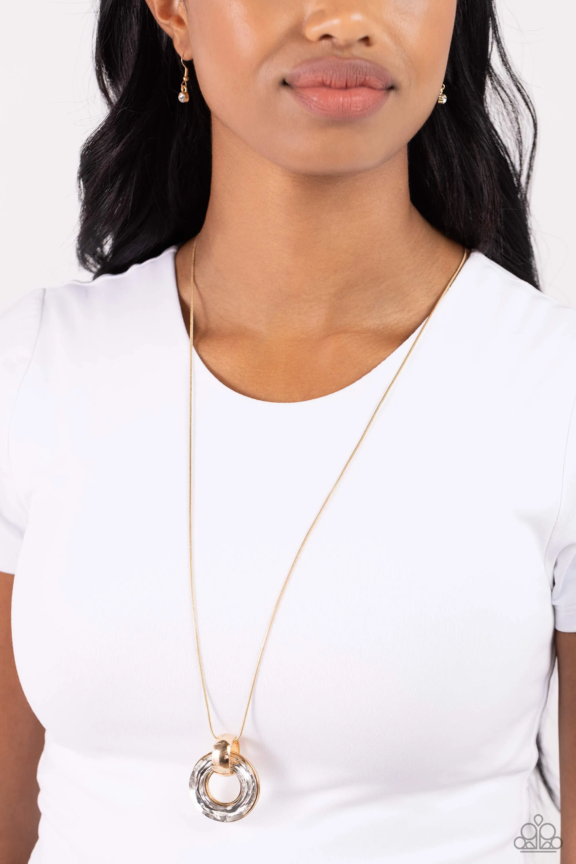 Timeless Triumph - Gold - White Gem Ring Paparazzi Long Necklace