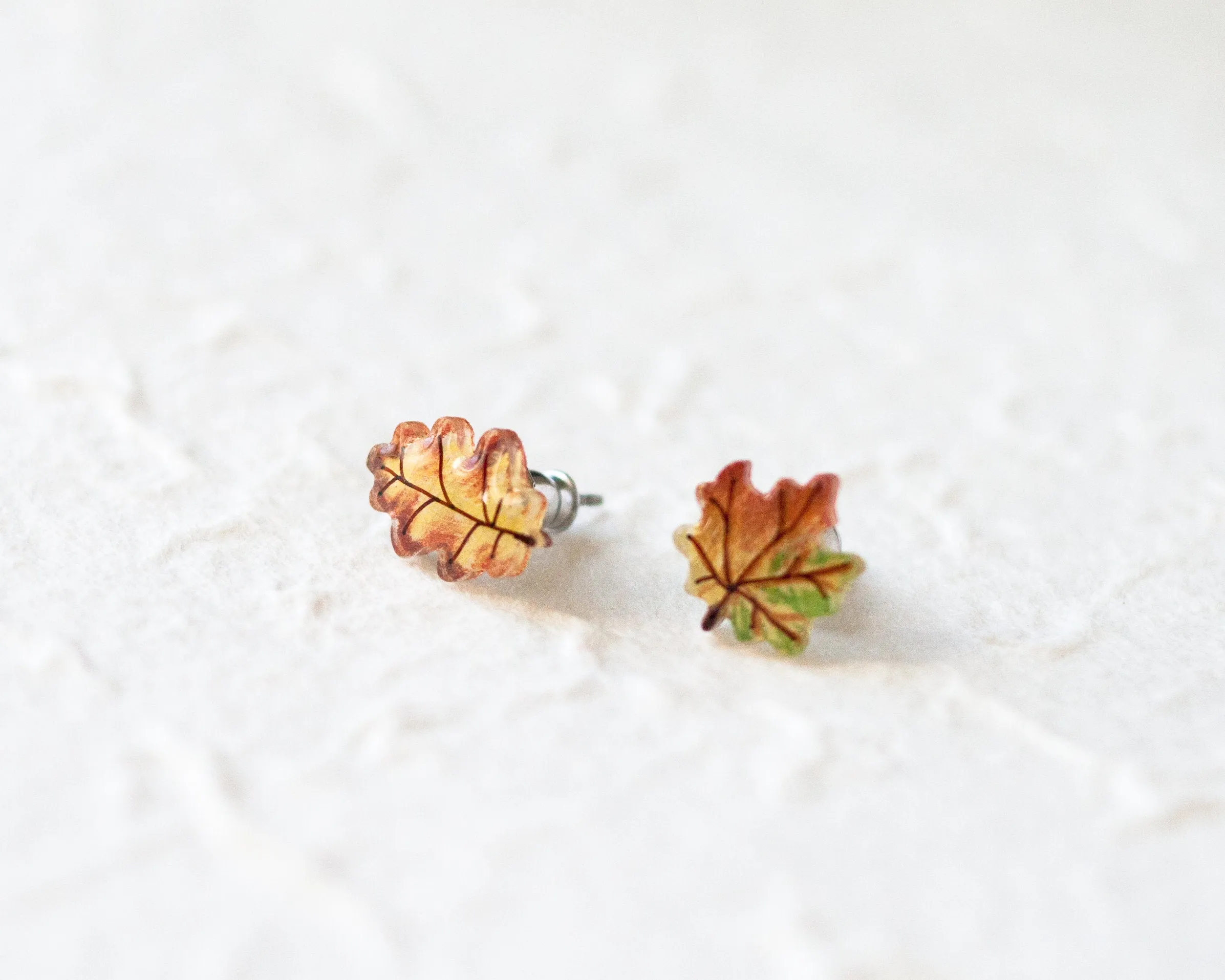 Tiny Maple and Oak Leaf Studs