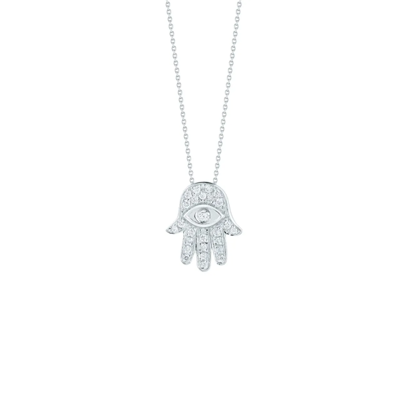 Tiny Treasures 18K White Gold Diamond Hamsa Necklace