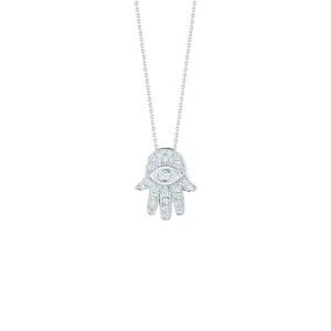 Tiny Treasures 18K White Gold Diamond Hamsa Necklace