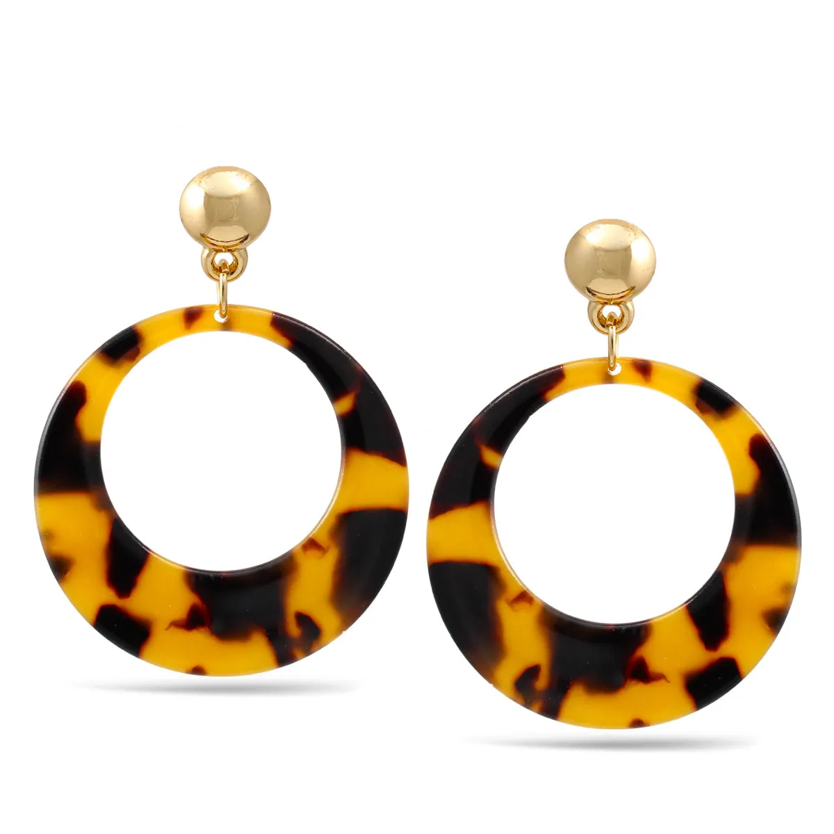 TORTOISE SHELL ACETATE RESIN ROUND GOLD POST EARRINGS #SQMW12 (NC13)