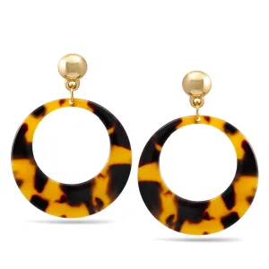 TORTOISE SHELL ACETATE RESIN ROUND GOLD POST EARRINGS #SQMW12 (NC13)