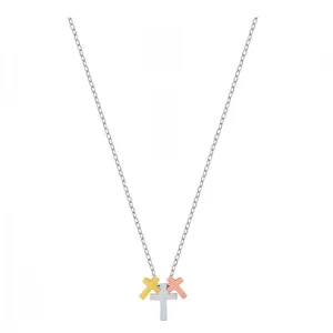 Tri-Gold Cross Charm Necklace