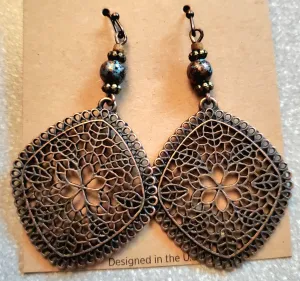 Triangle Filigree  Drop Earrings