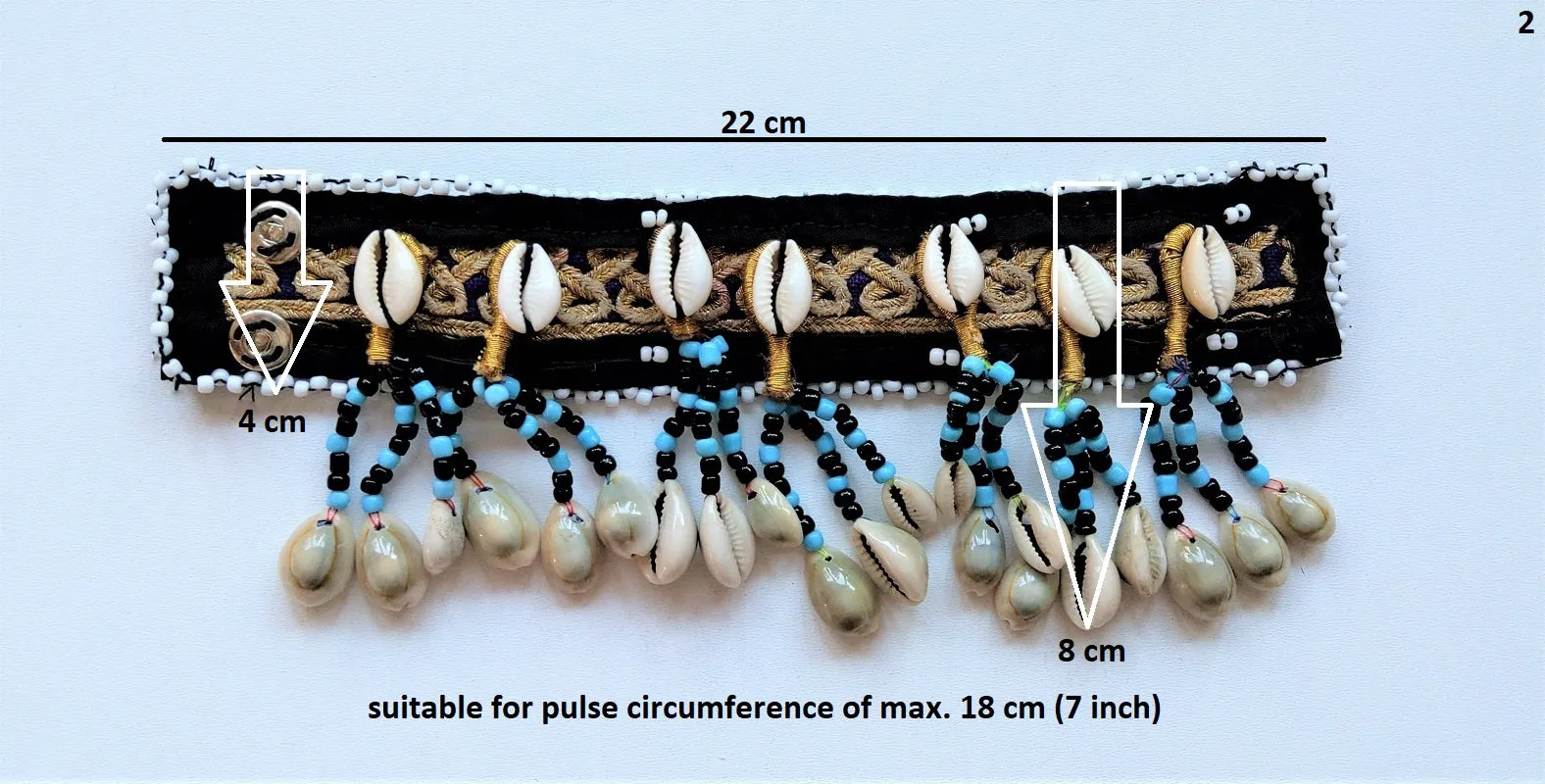 Tribal bracelet with real cowrie shell tassels