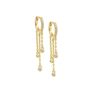 Triple CZ Drop Chain Huggie Earring