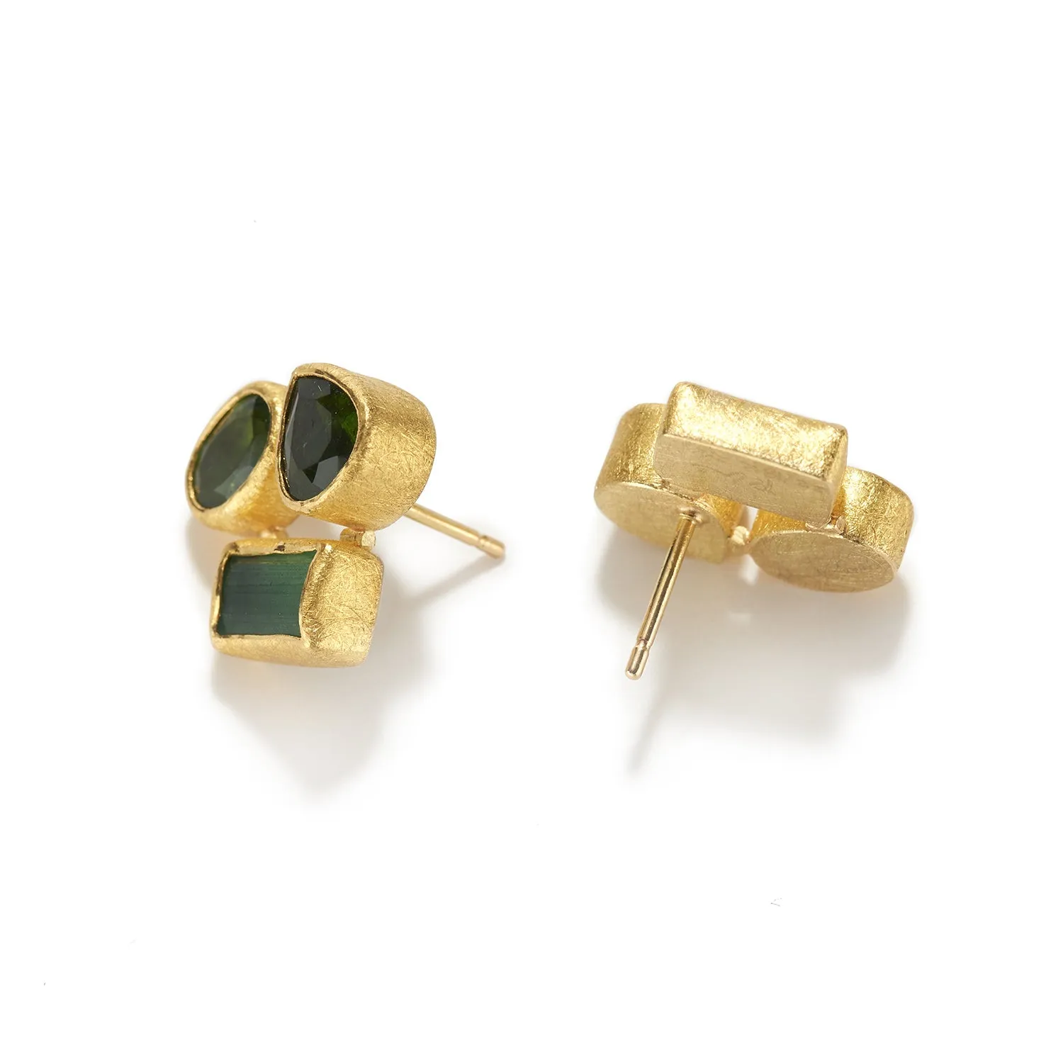 Triple Green Tourmaline Drop and Oval Earrings