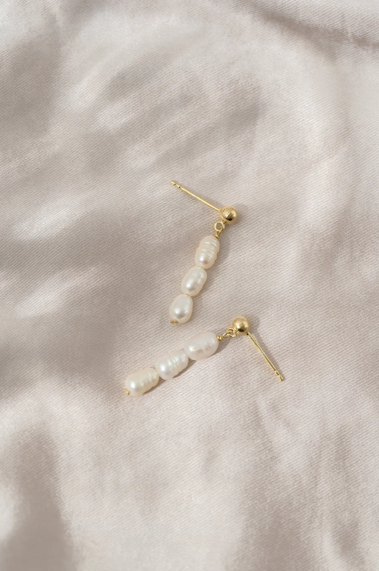 Triple Pearl Drop Earrings: Gold