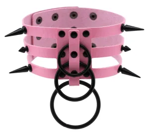 Triple Strap Pink Black O ring Choker