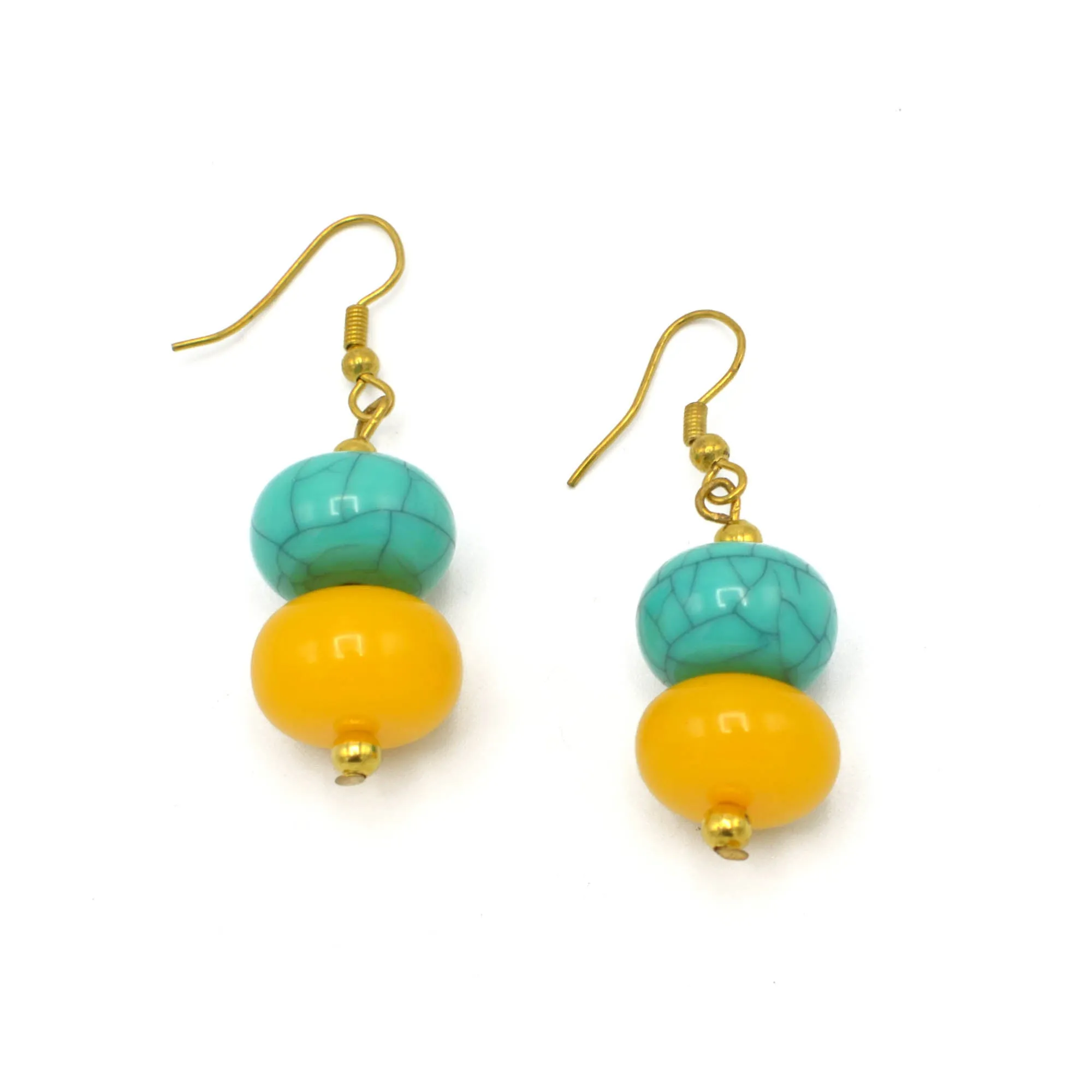 TURQUOISE & AMBER RESIN BEADS DROPEARRINGS # FWNK-2201-06-ER
