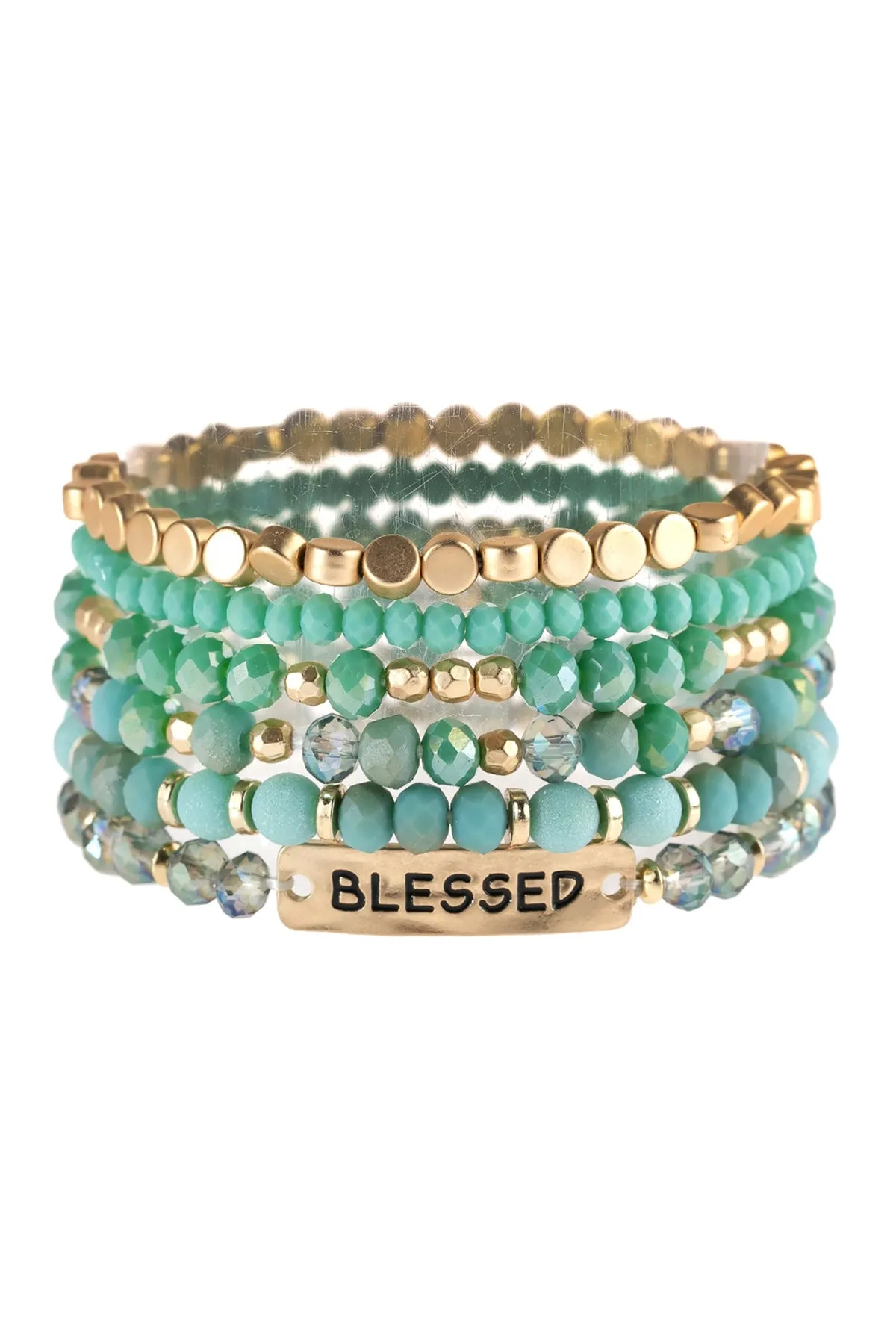 Turquoise Blessed Charm Mixed Beads Bracelet - Pack of 6