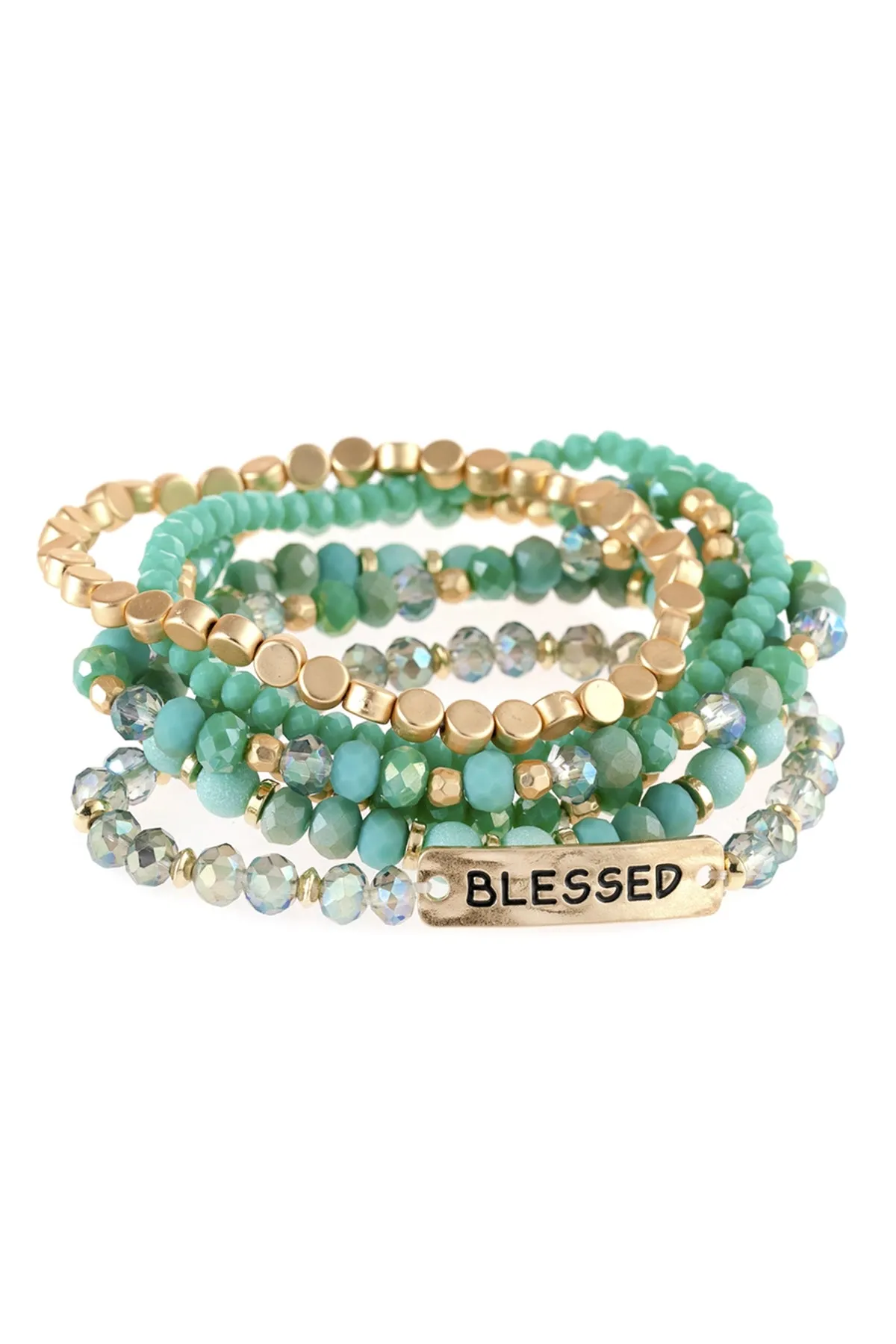Turquoise Blessed Charm Mixed Beads Bracelet - Pack of 6