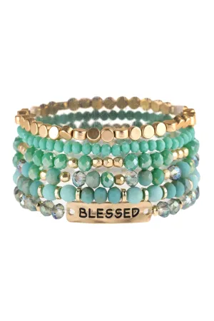 Turquoise Blessed Charm Mixed Beads Bracelet - Pack of 6