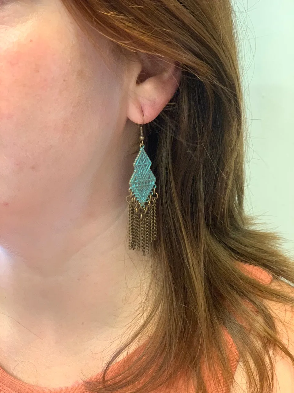 Turquoise Geometric Metal Earrings