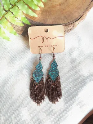 Turquoise Geometric Metal Earrings