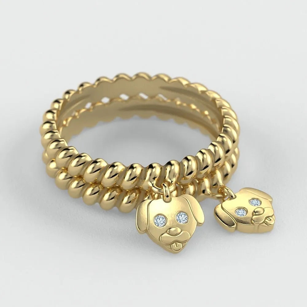 Twisted Dangle Doggy Diamond  Ring by TinyBling available in Sterling Silver, 14k Yellow Gold, White Gold, or Rose Gold.