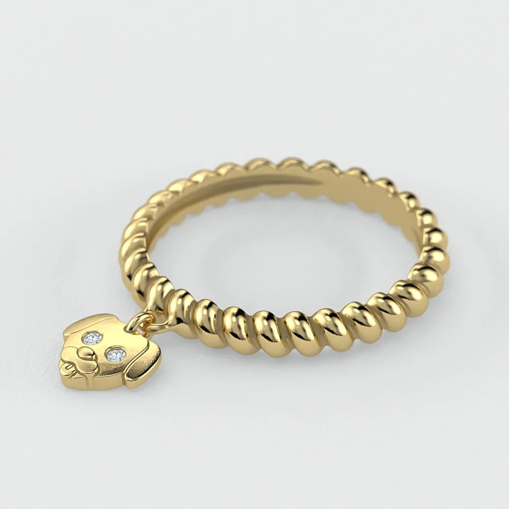 Twisted Dangle Doggy Diamond  Ring by TinyBling available in Sterling Silver, 14k Yellow Gold, White Gold, or Rose Gold.