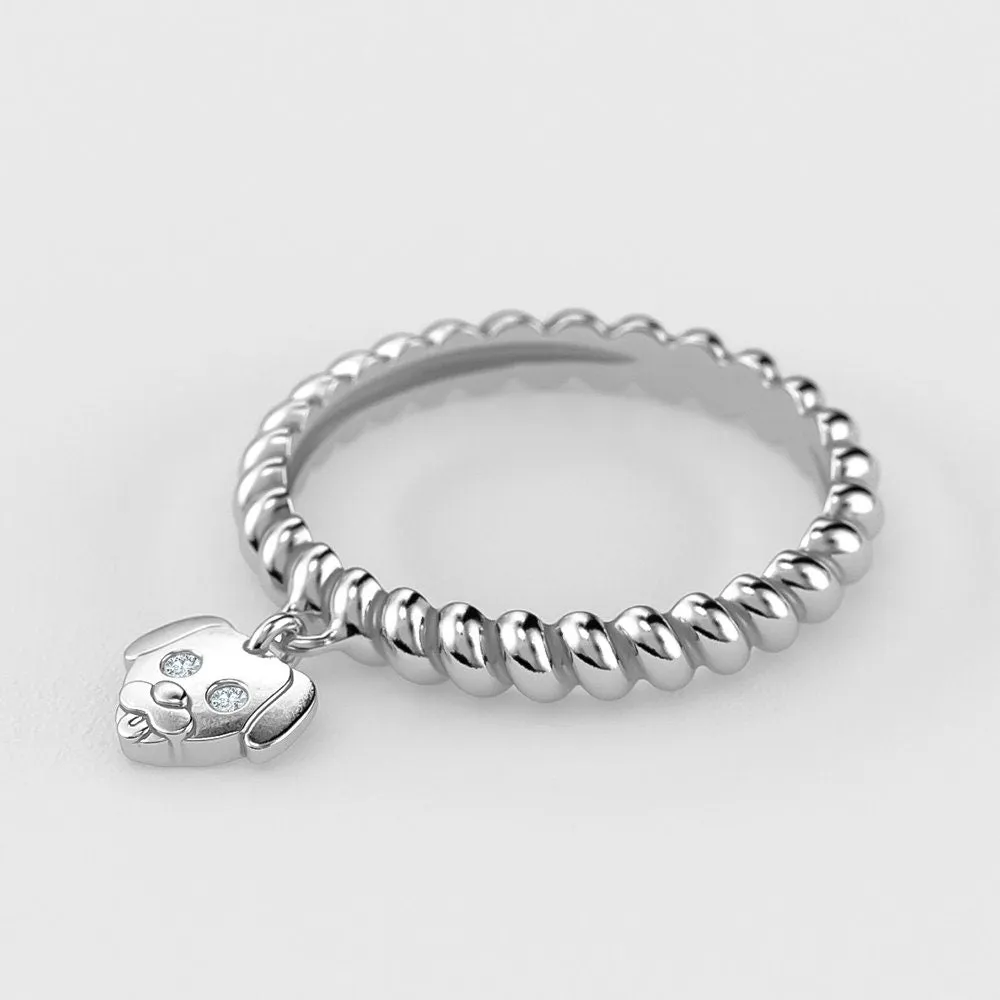 Twisted Dangle Doggy Diamond  Ring by TinyBling available in Sterling Silver, 14k Yellow Gold, White Gold, or Rose Gold.