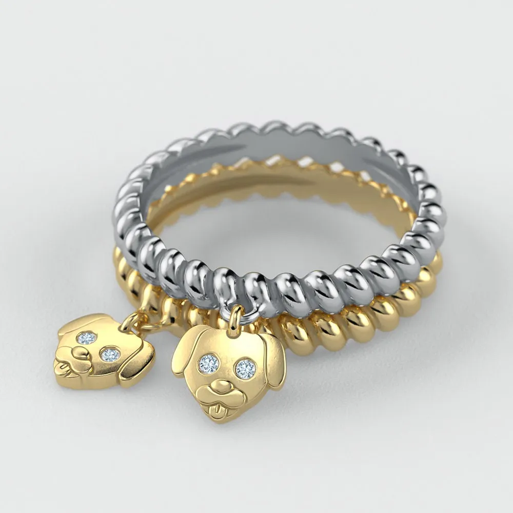 Twisted Dangle Doggy Diamond  Ring by TinyBling available in Sterling Silver, 14k Yellow Gold, White Gold, or Rose Gold.