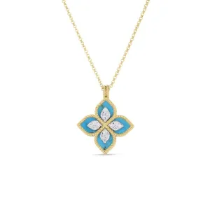 Venetian Princess 18K Yellow/White Gold Diamond & Turquoise Flower Necklace