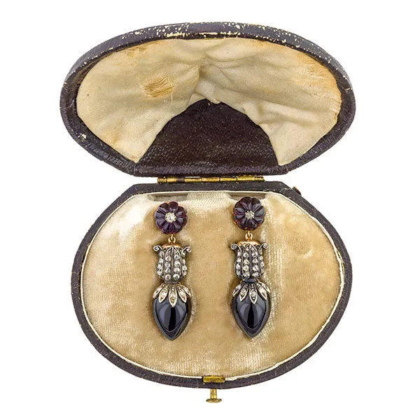 Victorian Garnet & Rose Cut Diamond Drop Earrings