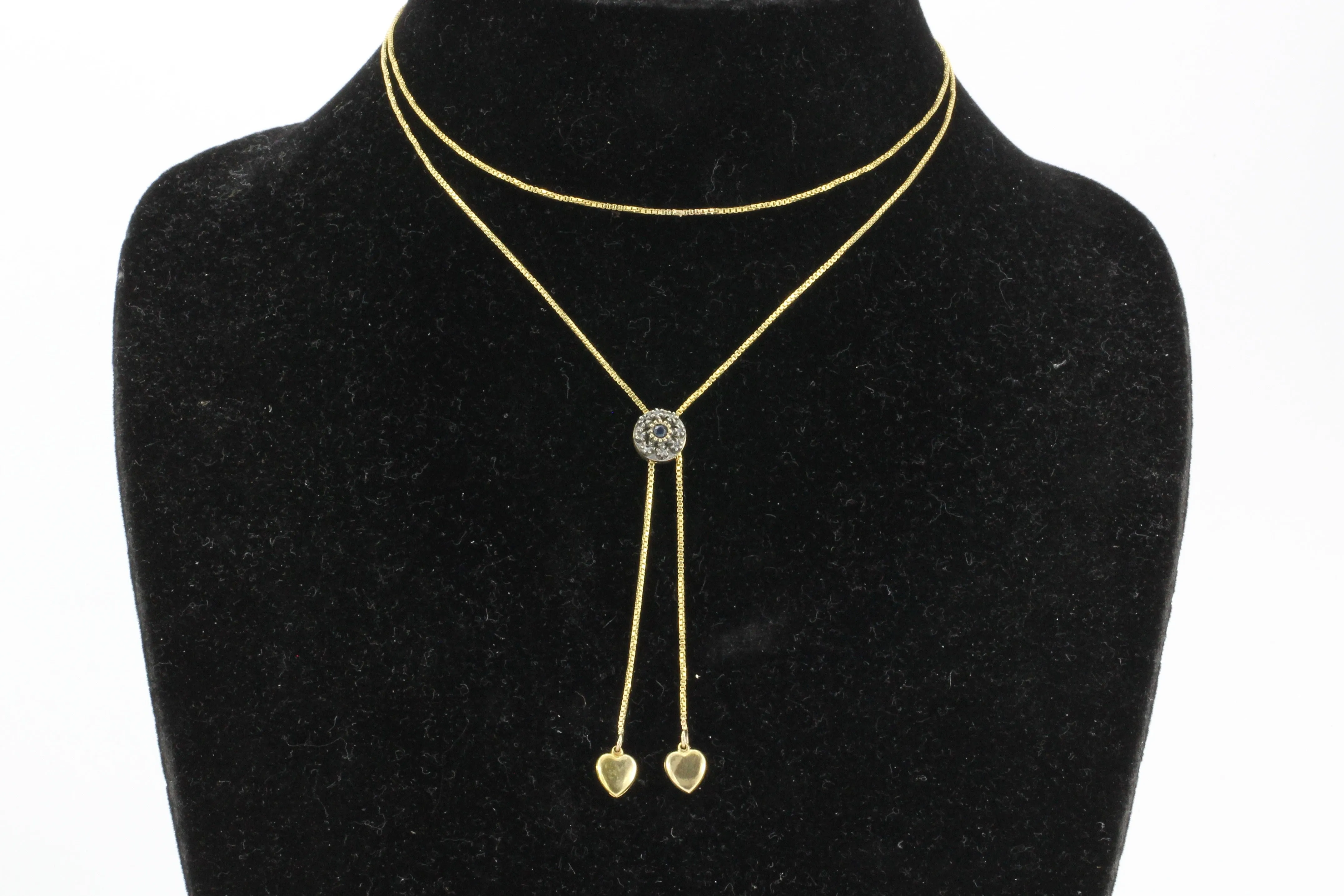 Victorian Gold & Sapphire & Diamond Slide on 14K Gold Heart Chain Necklace