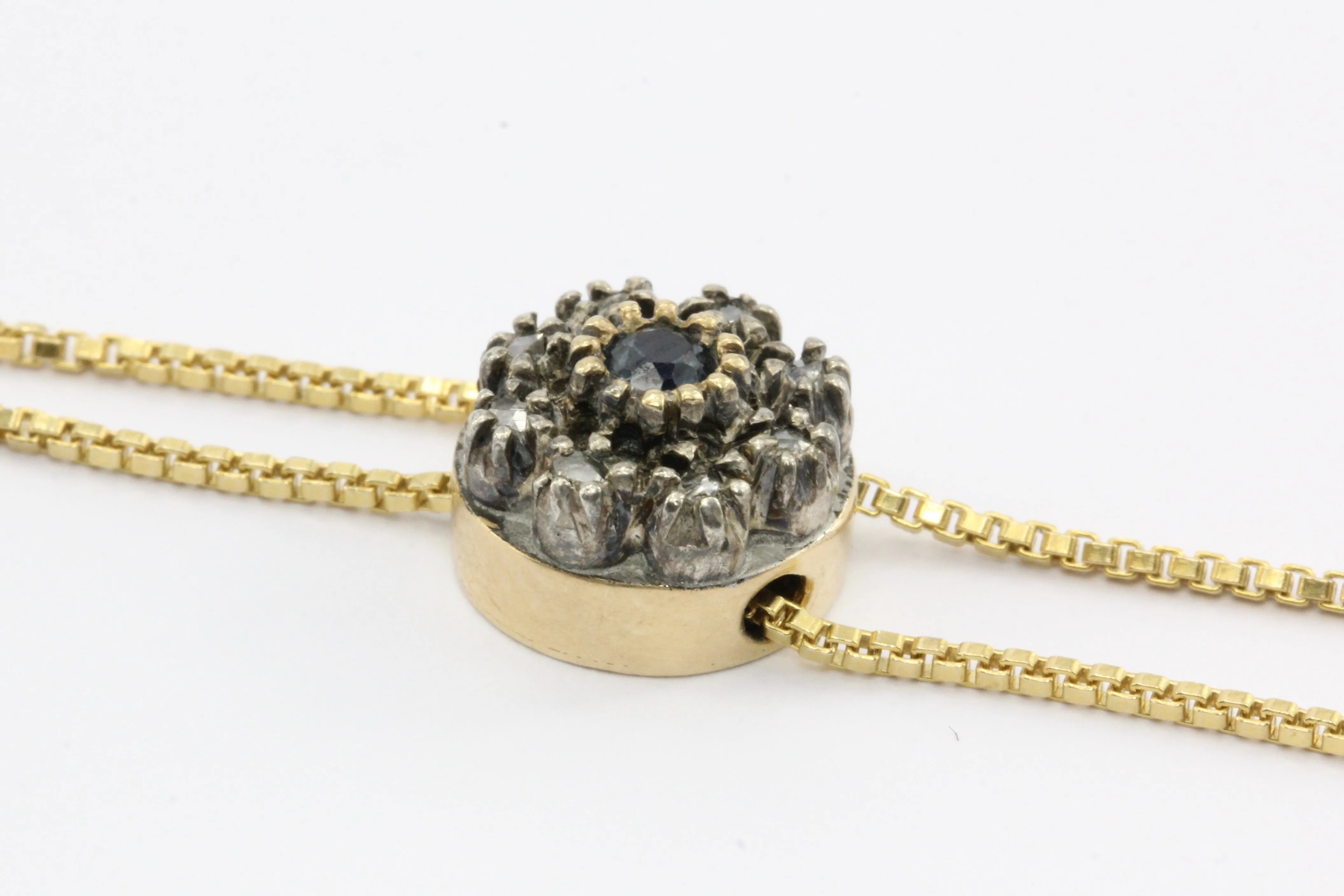 Victorian Gold & Sapphire & Diamond Slide on 14K Gold Heart Chain Necklace