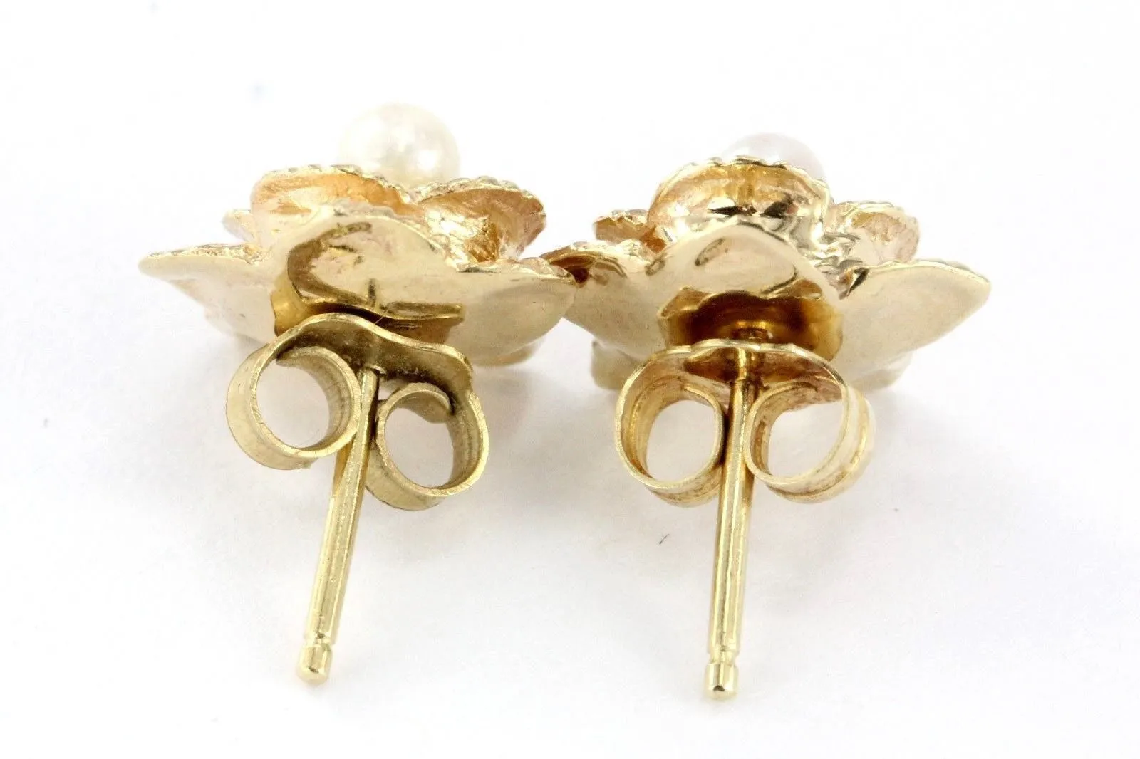 Vintage 14K Gold & Pearl Flower Florette Earrings