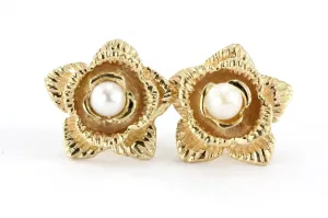 Vintage 14K Gold & Pearl Flower Florette Earrings
