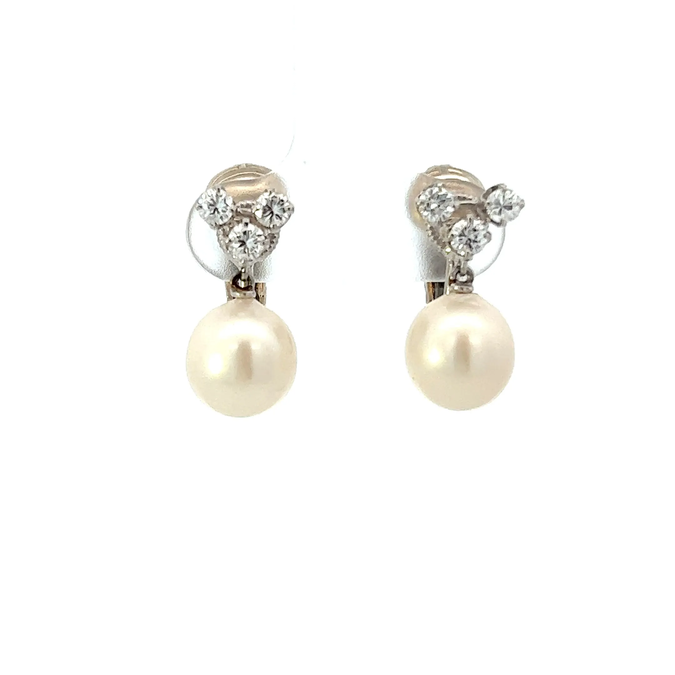Vintage 14KT White Gold Pearl And Diamond Earrings