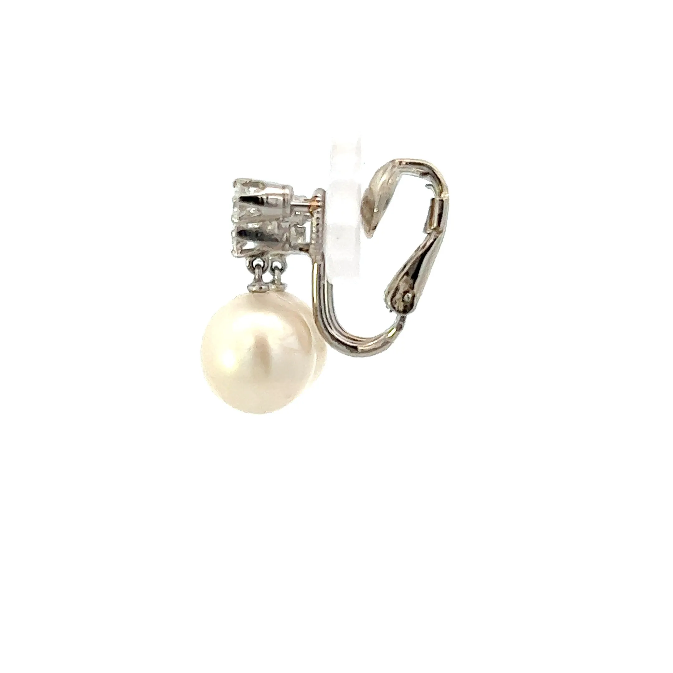 Vintage 14KT White Gold Pearl And Diamond Earrings