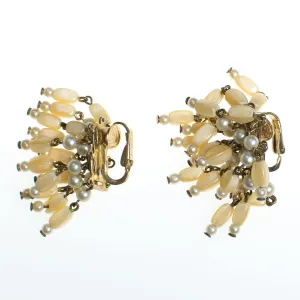 Vintage 1940s Designer Castlecliff Mother of Pearl Tassel Beaded Cha Cha Earrings